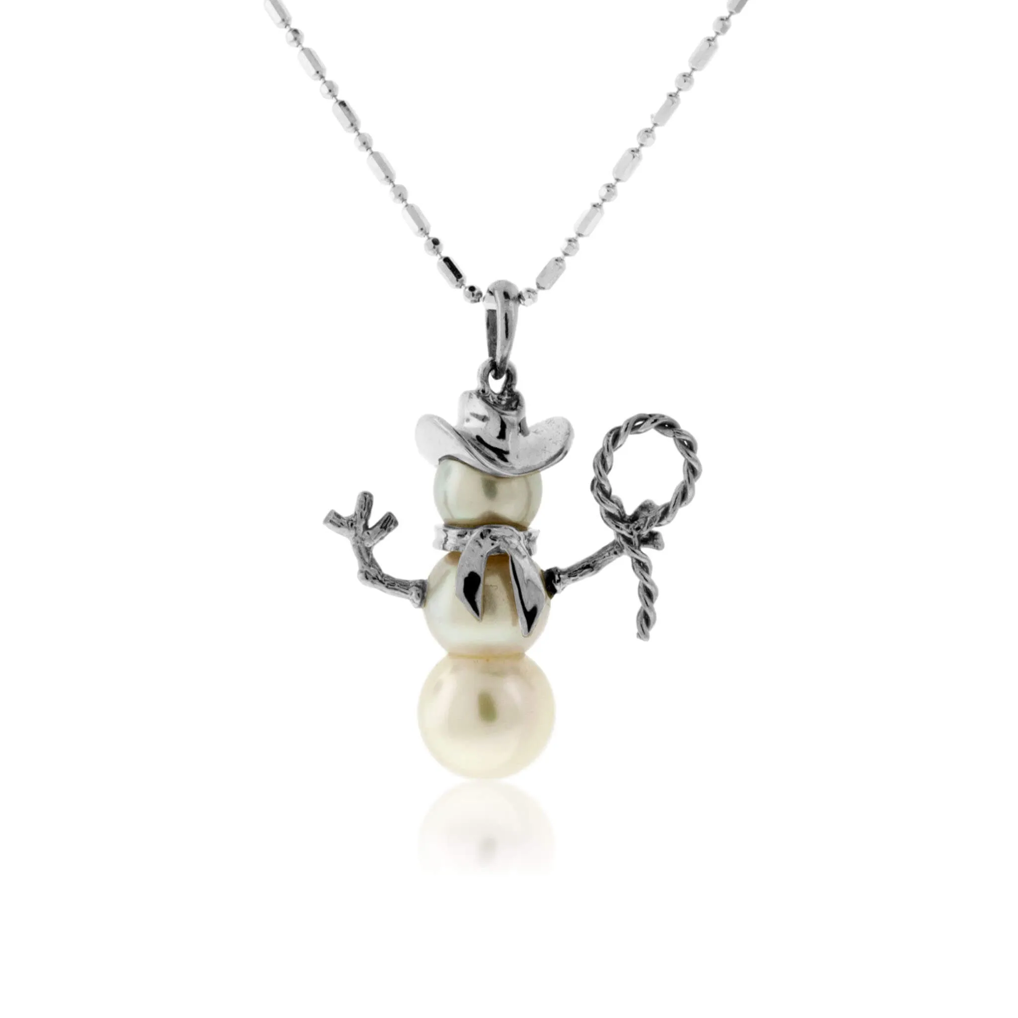 Pearl Roping Cowboy Snowman Necklace