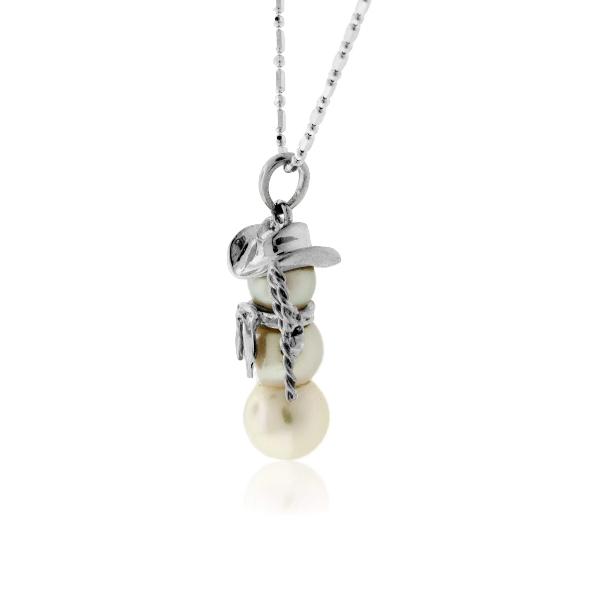 Pearl Roping Cowboy Snowman Necklace