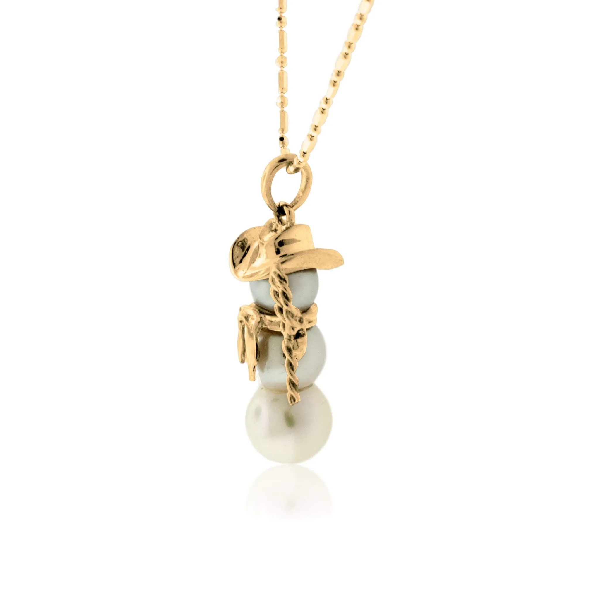 Pearl Roping Cowboy Snowman Necklace