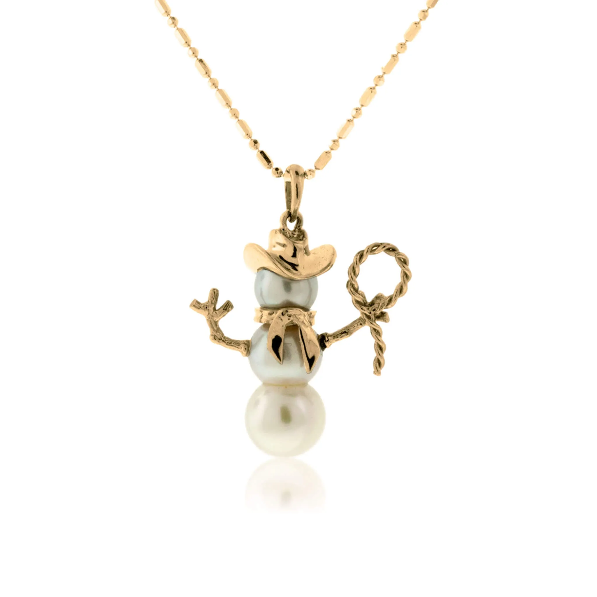 Pearl Roping Cowboy Snowman Necklace