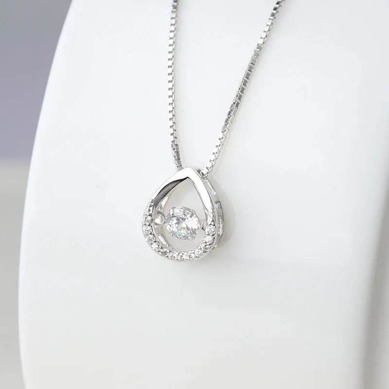 (Pendant Only) Pear Drop with Round Zircon Silver Pendant for Women