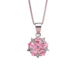 (Pendant Only) Zircon Cherry Blossom Silver Pendant for Women