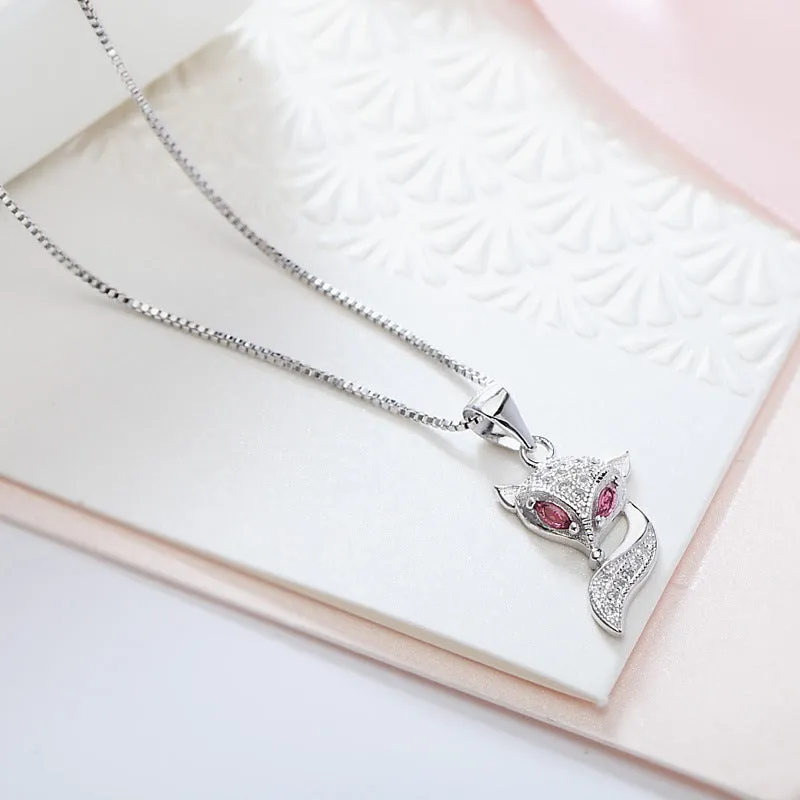 (Pendant Only) Zircon Fox Silver Pendant for Women