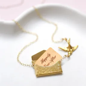 Personalised Envelope Necklace With Bird