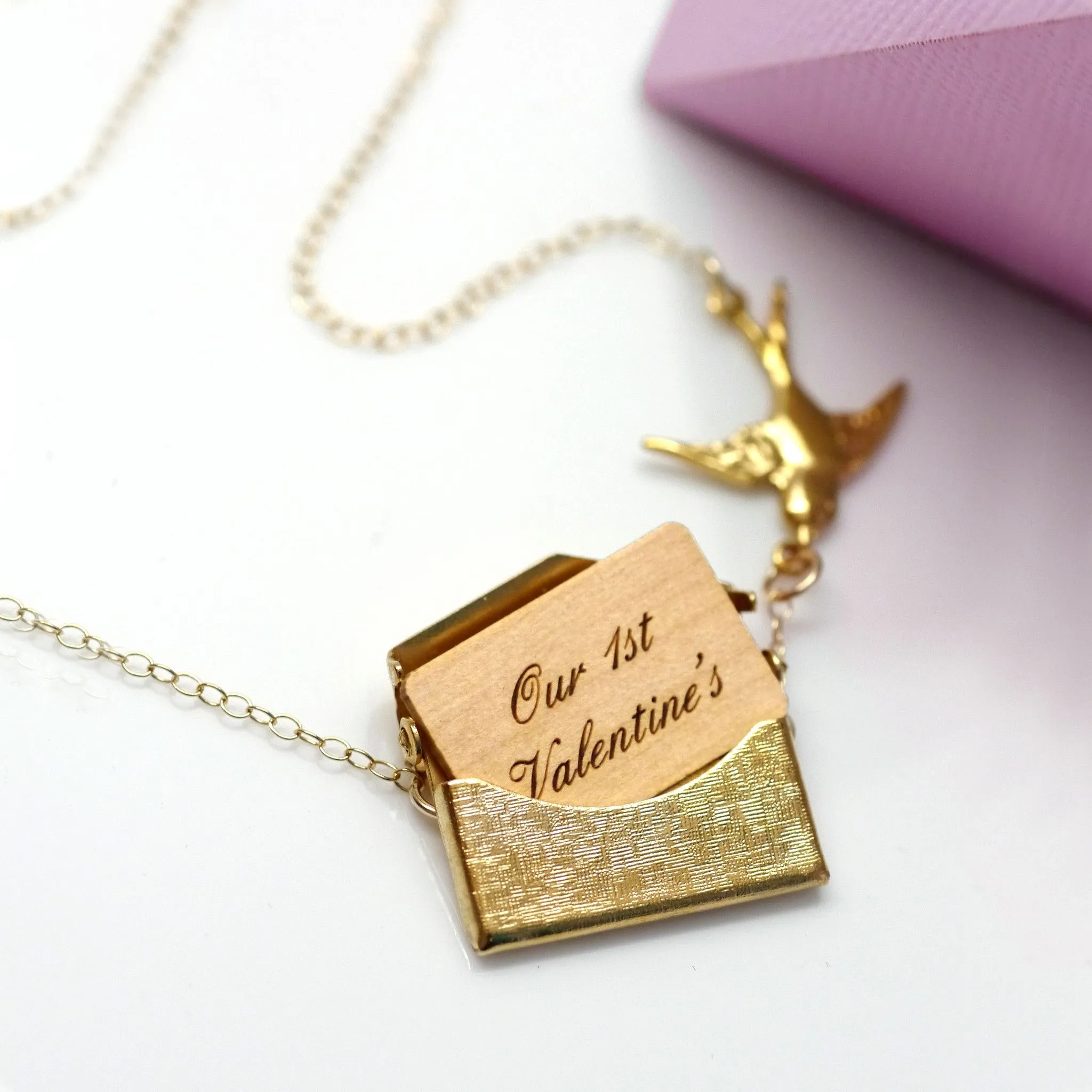 Personalised Envelope Necklace With Bird