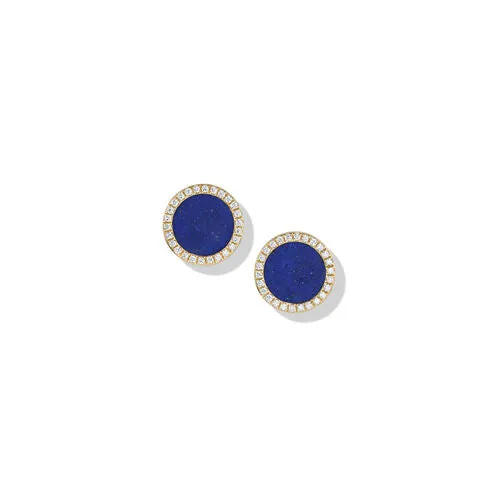 Petite DY Elements Stud Earrings in 18K Yellow Gold with Lapis and Pavé Diamonds