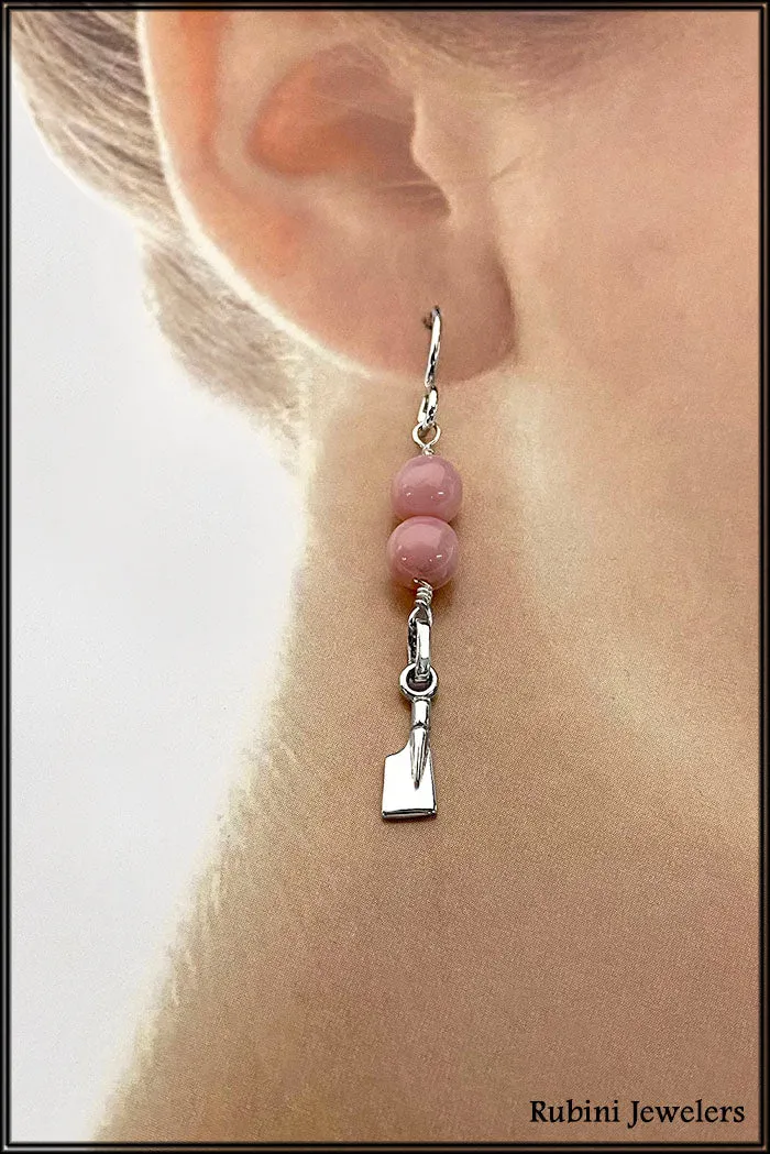 Petite Rowing Hatchet Dangle Earrings with Pink Indian Opals