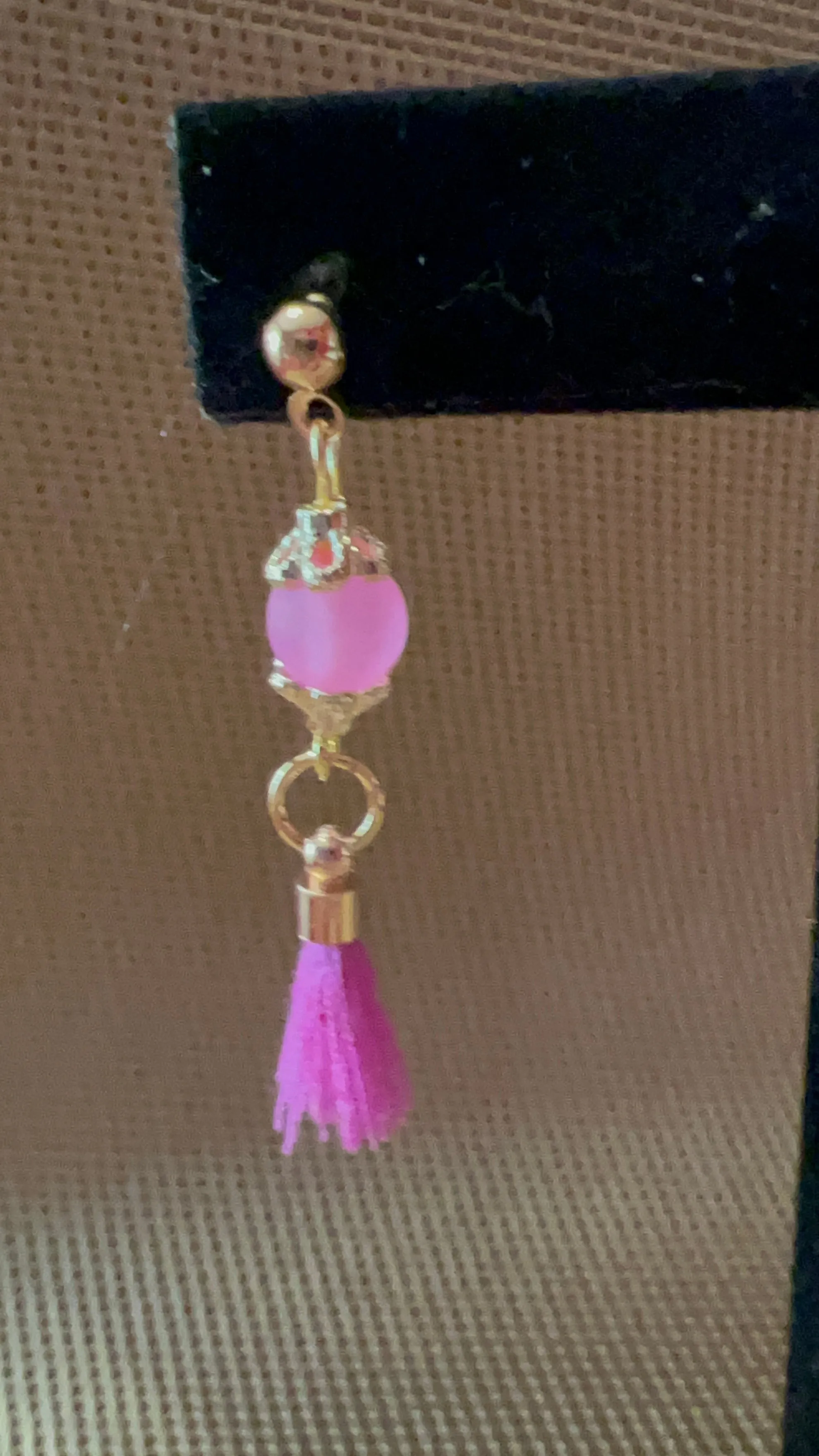 Pink and Gold Earrings with Pink Fringe Post Earrings