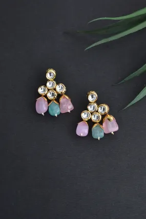 Pink Gold Tone Kundan Earrings