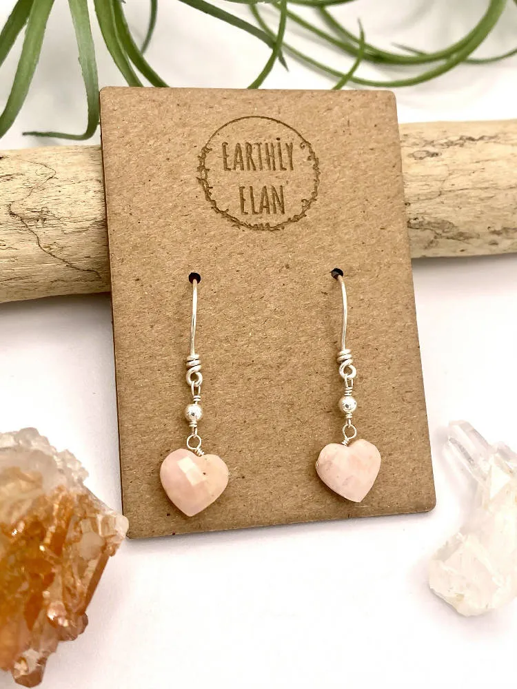 Pink Opal Heart Earrings