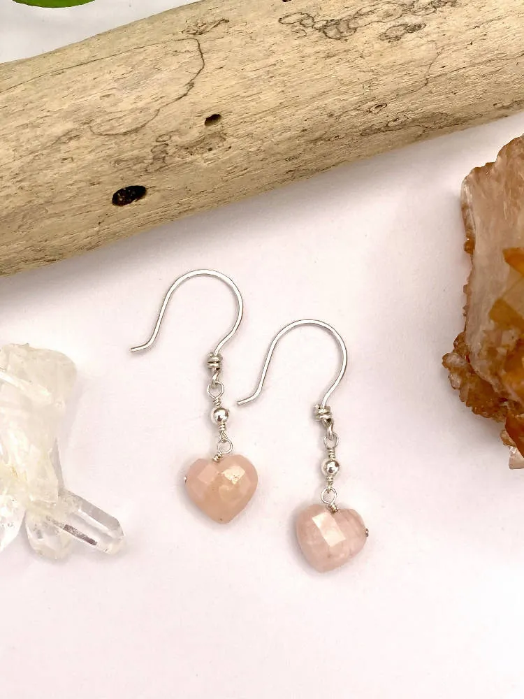 Pink Opal Heart Earrings