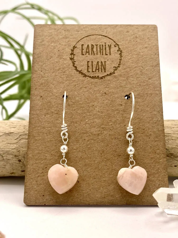 Pink Opal Heart Earrings