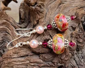 Pink Pearl Fuchsia Lampwork Earrings