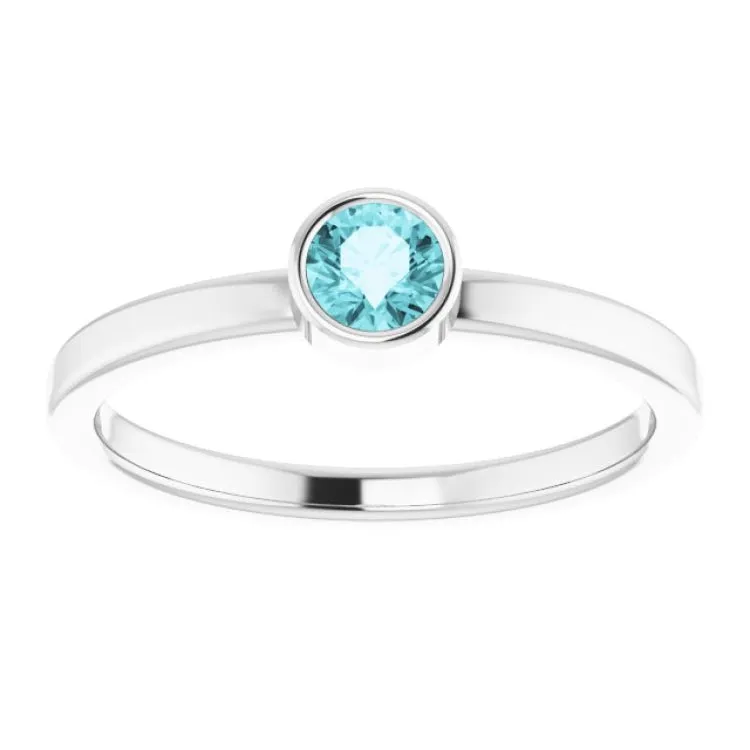 Platinum 4 mm Natural Blue Zircon Ring