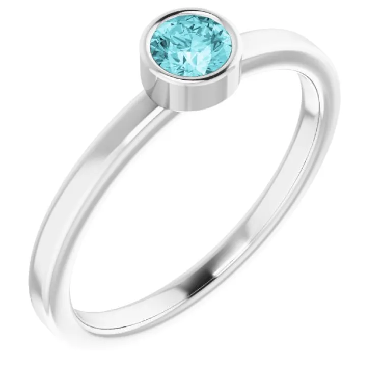 Platinum 4 mm Natural Blue Zircon Ring