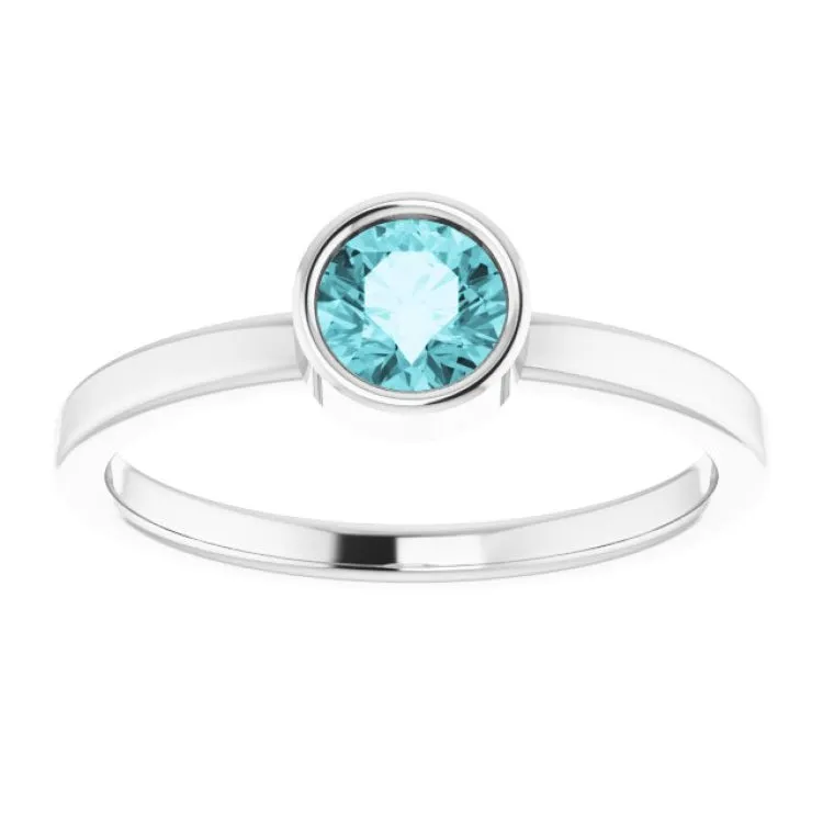 Platinum 5 mm Natural Blue Zircon Ring