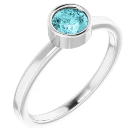 Platinum 5 mm Natural Blue Zircon Ring