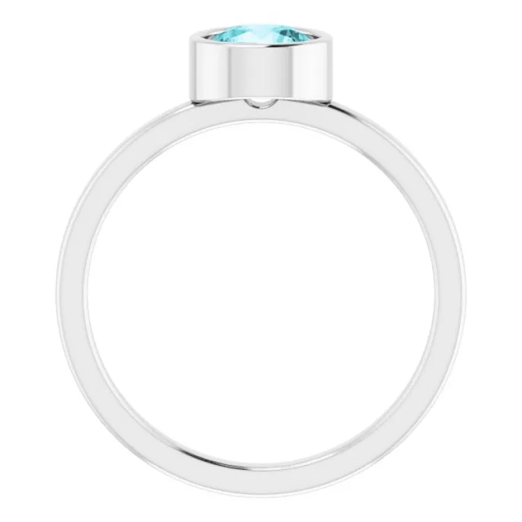 Platinum 6 mm Natural Blue Zircon Ring