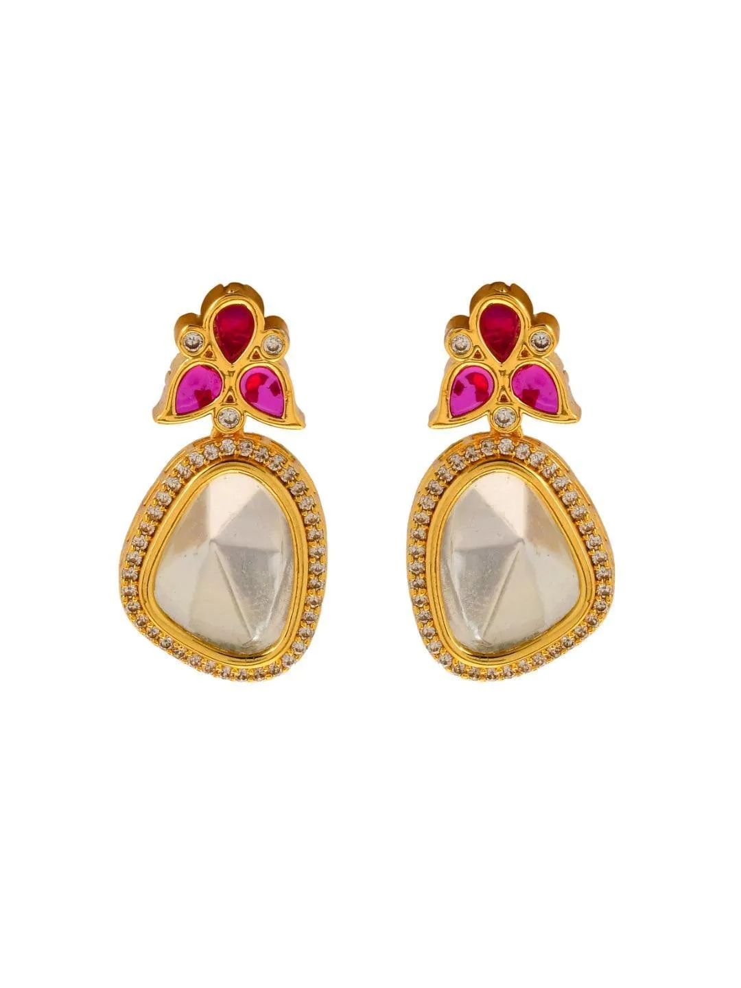 Polki Stone Earring Pink