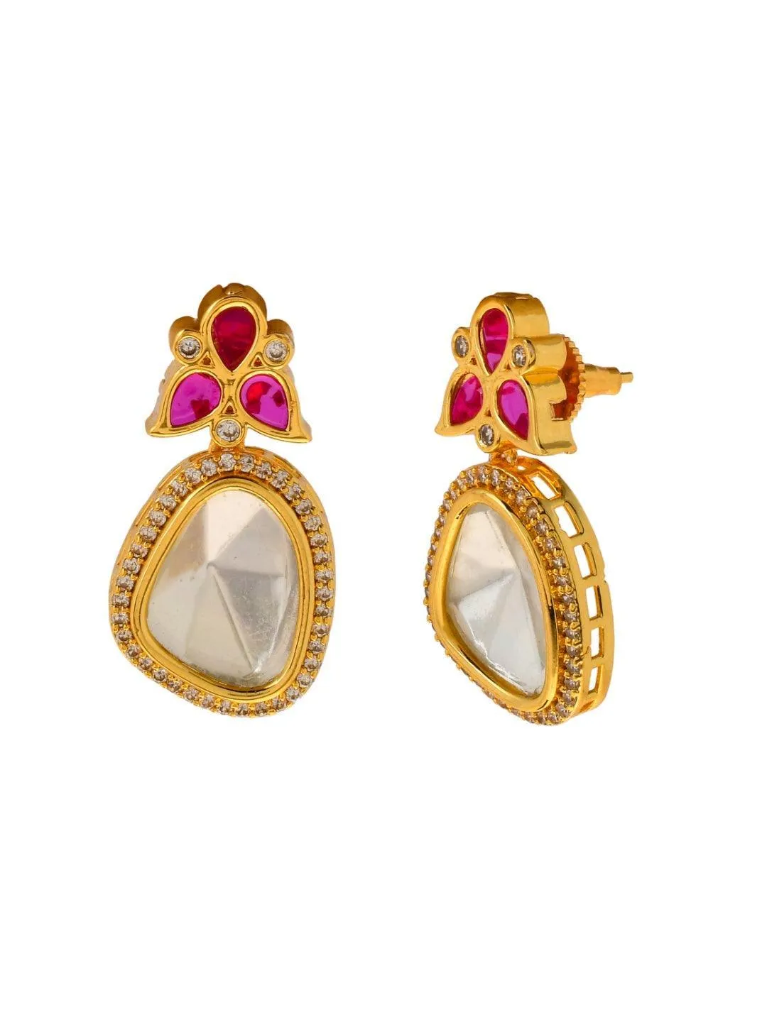 Polki Stone Earring Pink