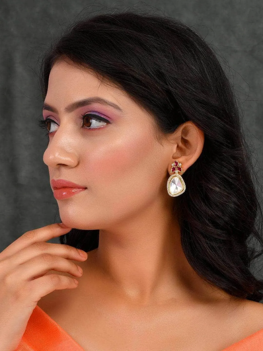 Polki Stone Earring Pink