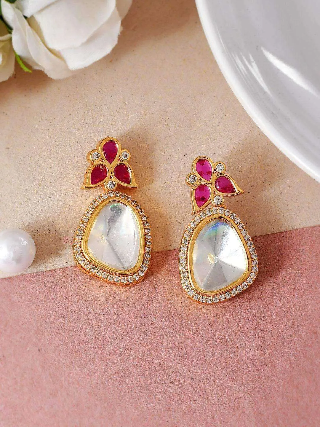 Polki Stone Earring Pink