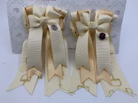 PonyTail Bows- Cream/Gold Bits