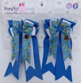 PonyTail Bows- Fish Blue PonyTail Bows