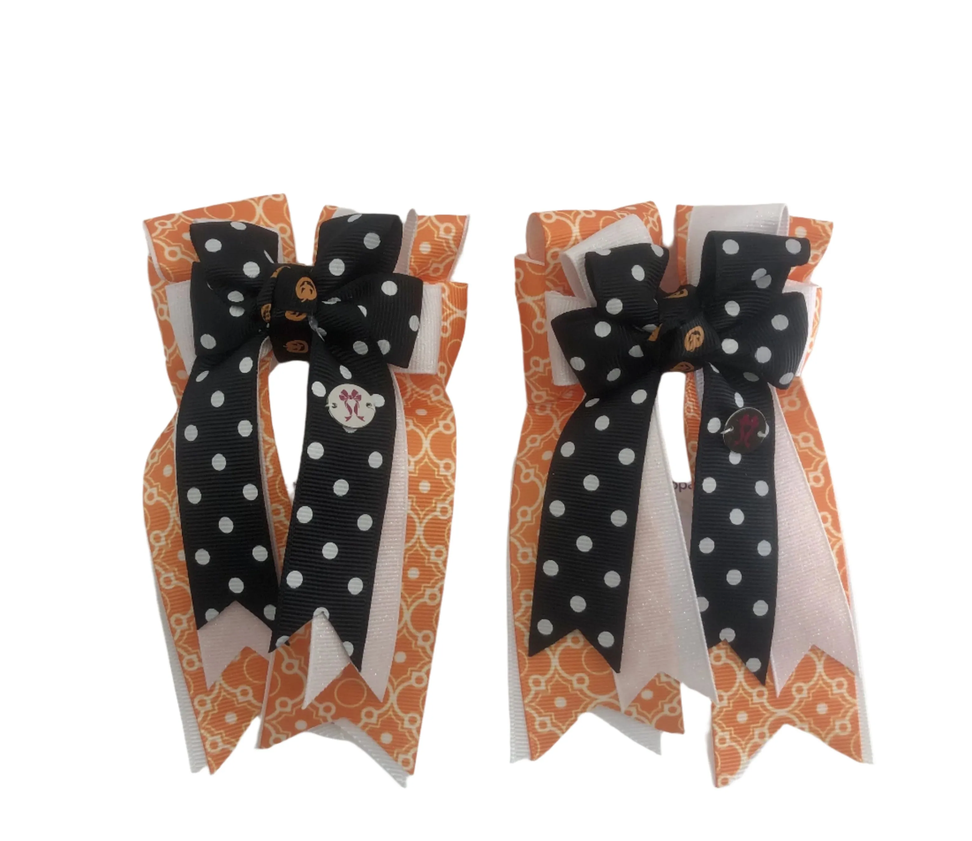 PonyTail Bows- Orange White Polka Dot