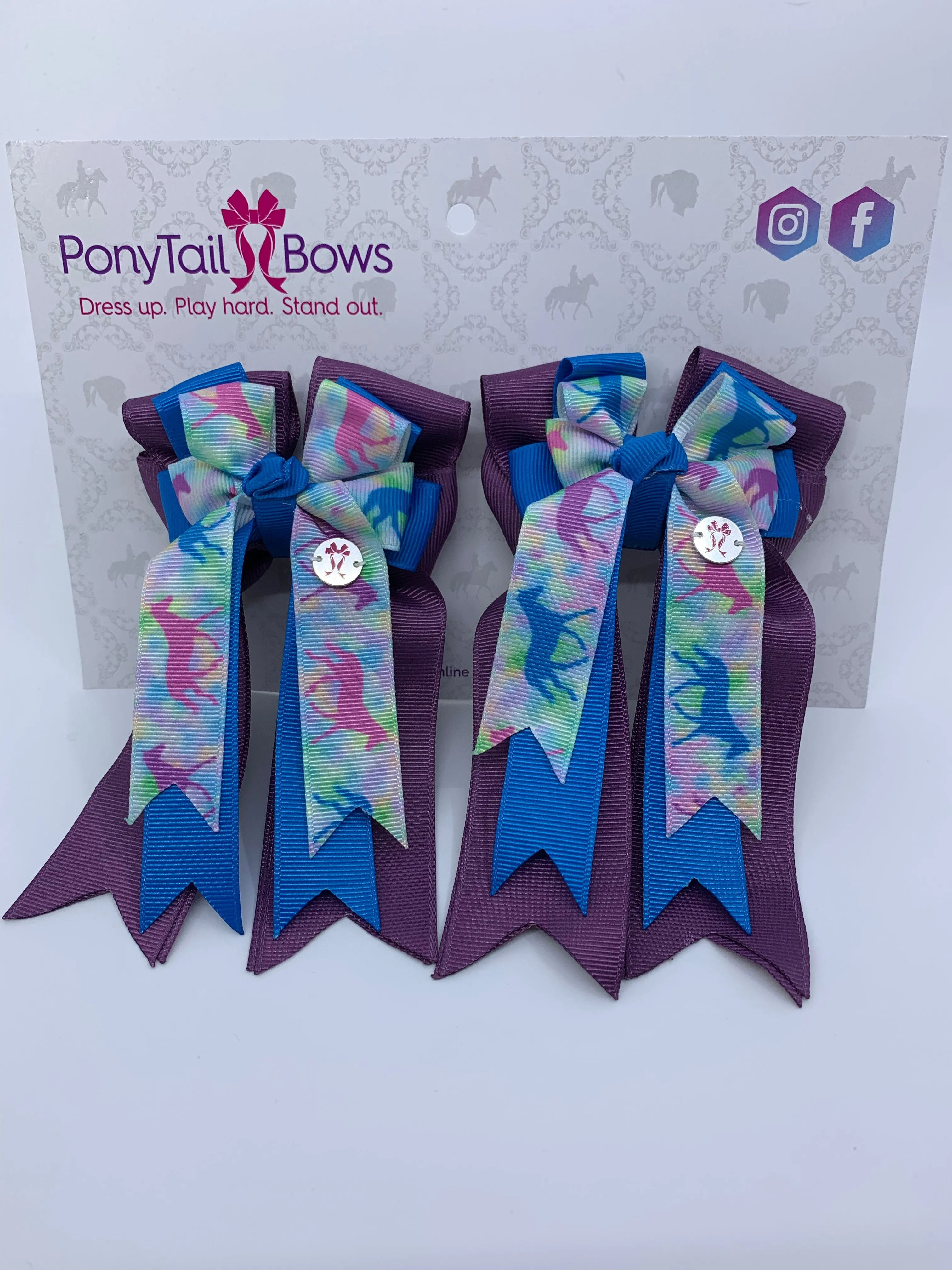 PonyTail Bows- Purple Blue Horses