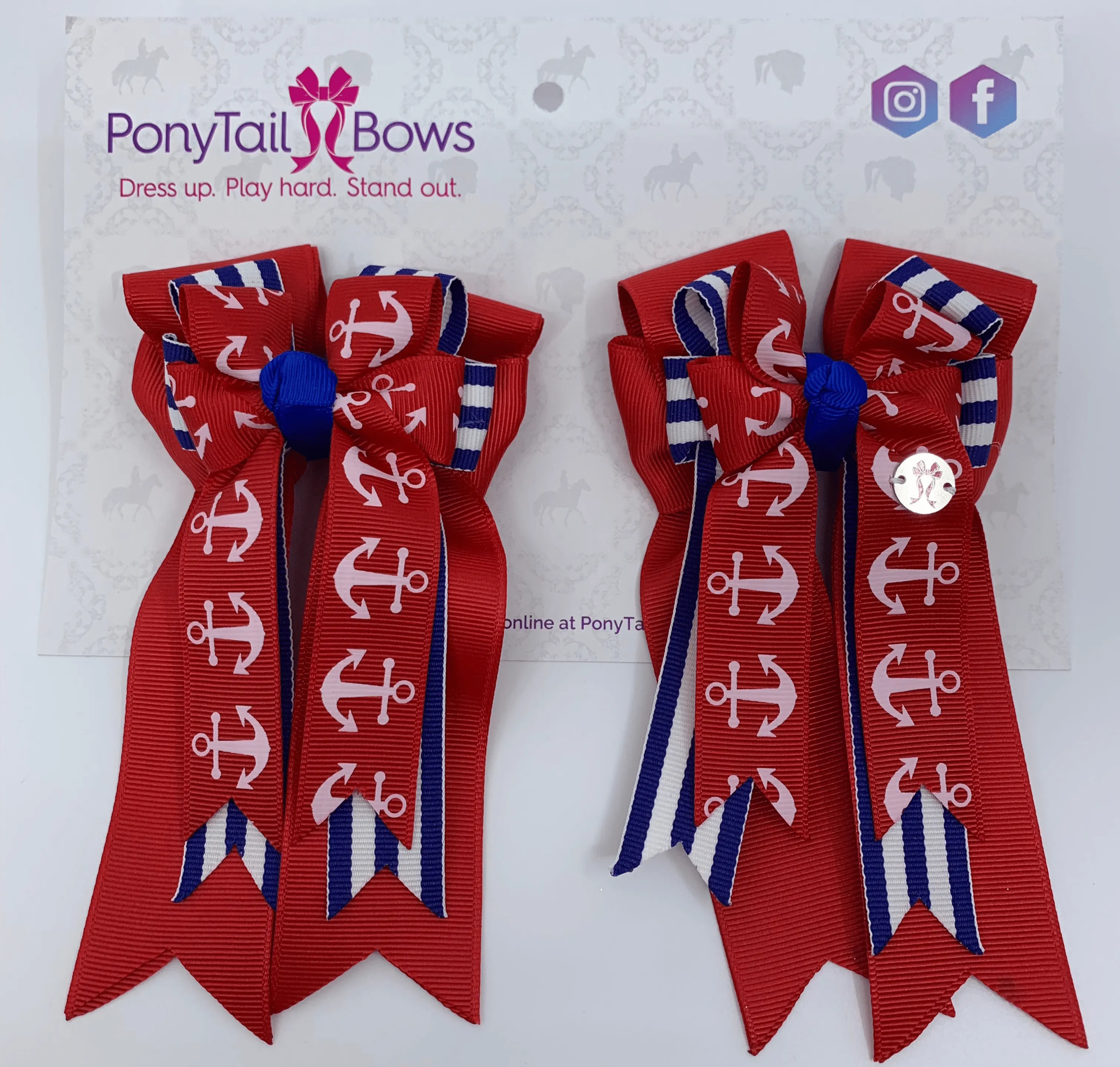 PonyTail Bows- Red Stripes Anchors