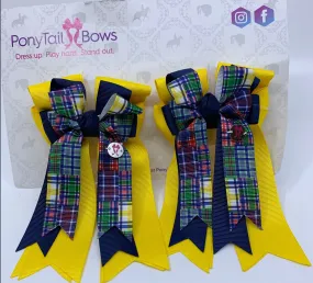 PonyTail Bows- Yellow/Navy/Plaid