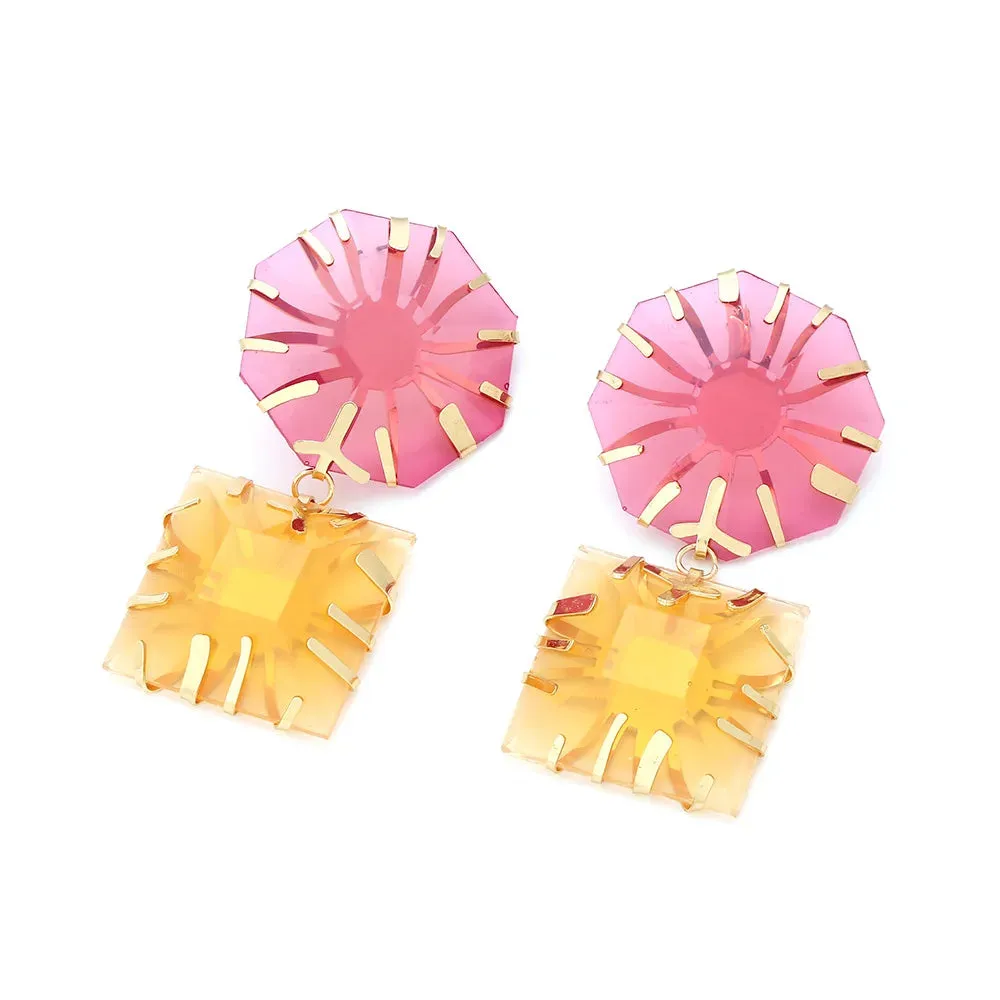 Pre Order:  Metal Inlaid Polygonal Colored Sun Resin Earrings