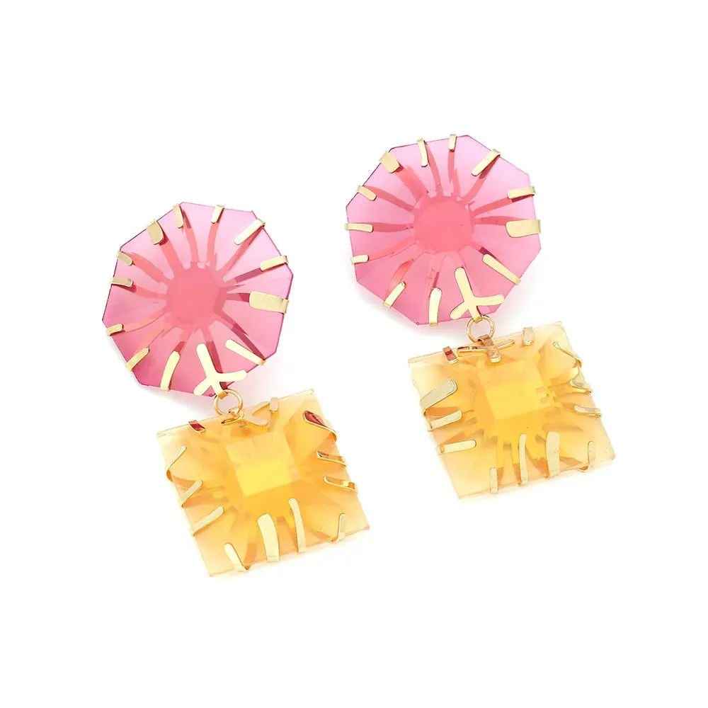 Pre Order:  Metal Inlaid Polygonal Colored Sun Resin Earrings