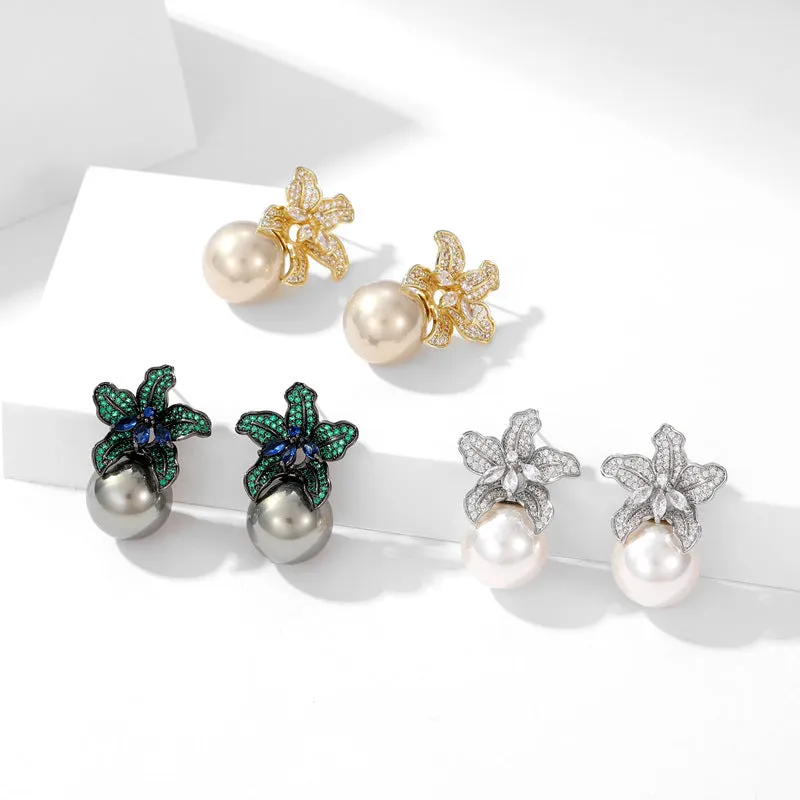 Pre Order:  Retro Lily Flower Pearl Earrings