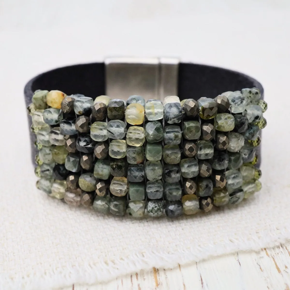 Prehnite & Pyrite with Green Zircon Bracelet