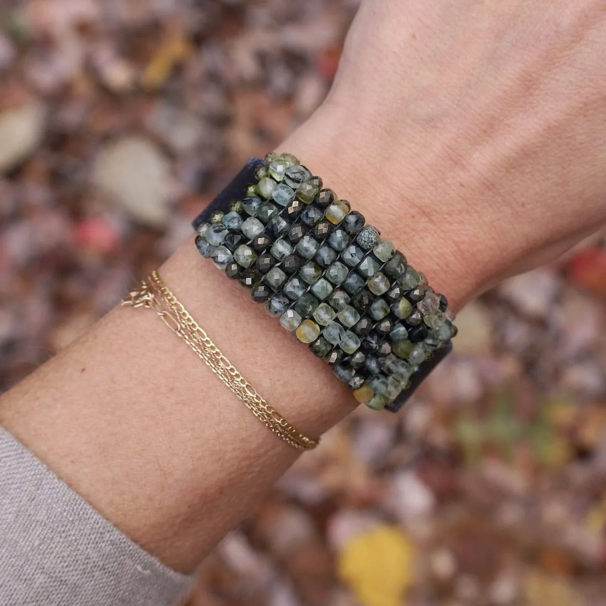 Prehnite & Pyrite with Green Zircon Bracelet