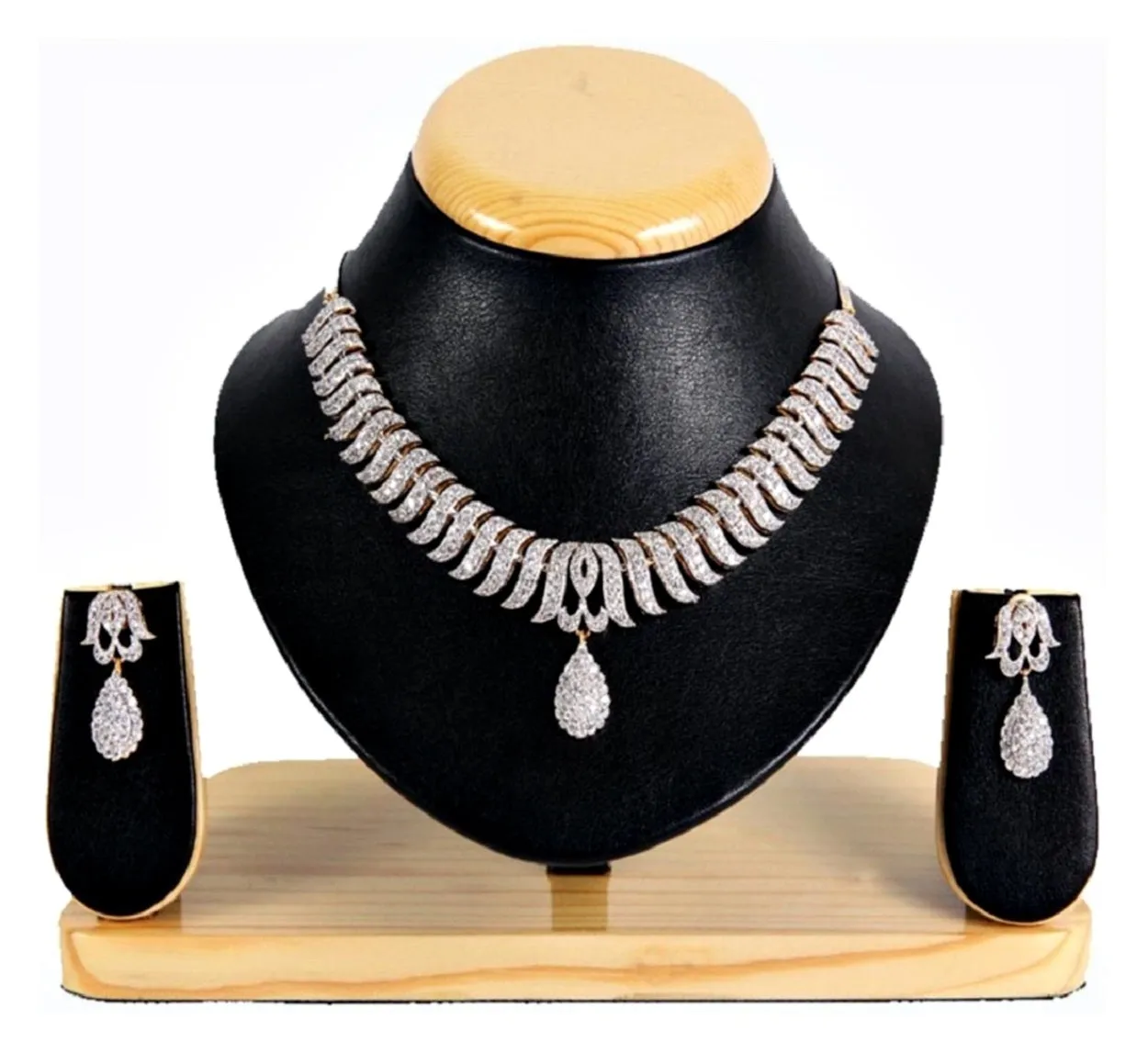 Premium American Diamond Studded Gold Plated Necklace Set with Earrings for Women and Girls