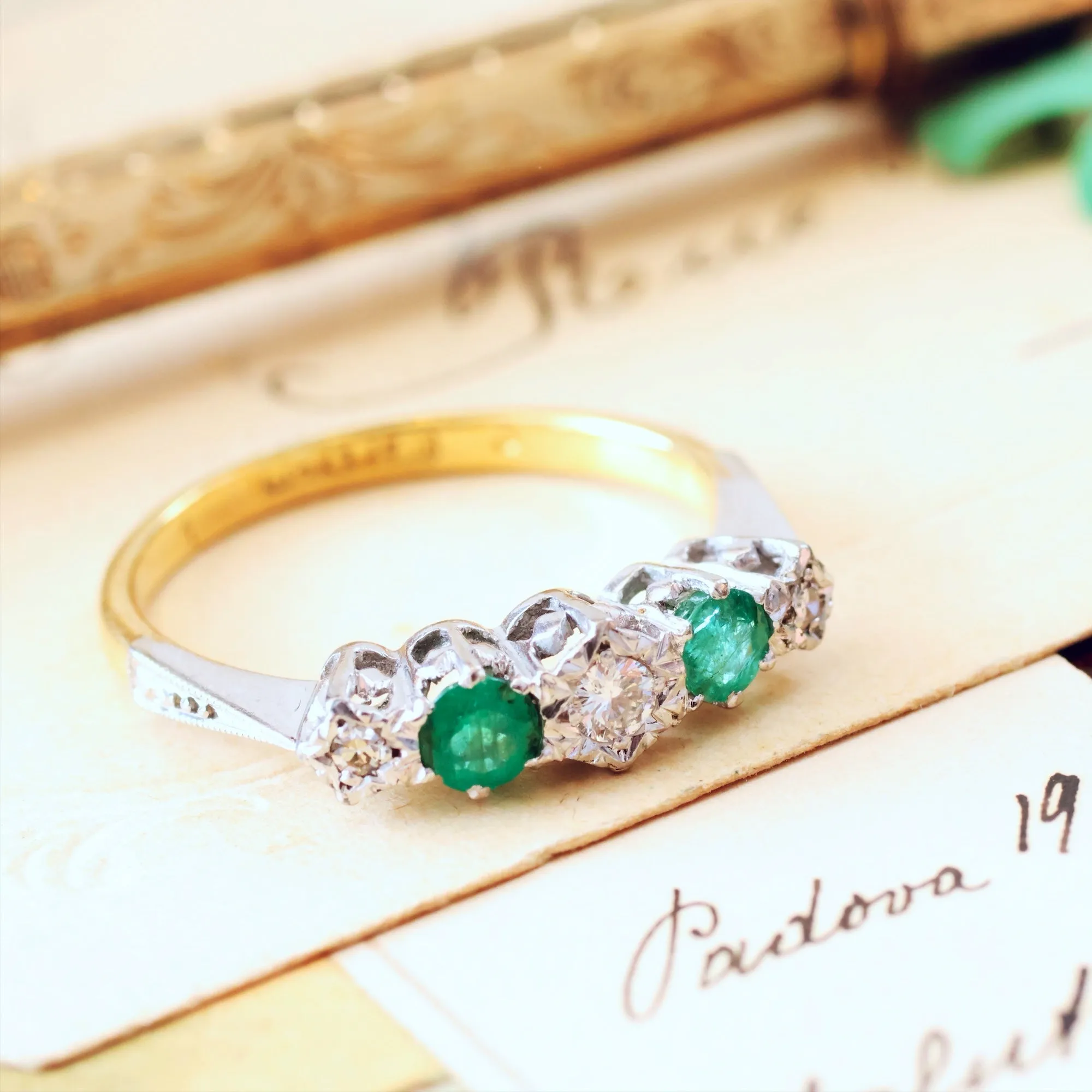 Pretty Vintage Emerald & Diamond Engagement Ring