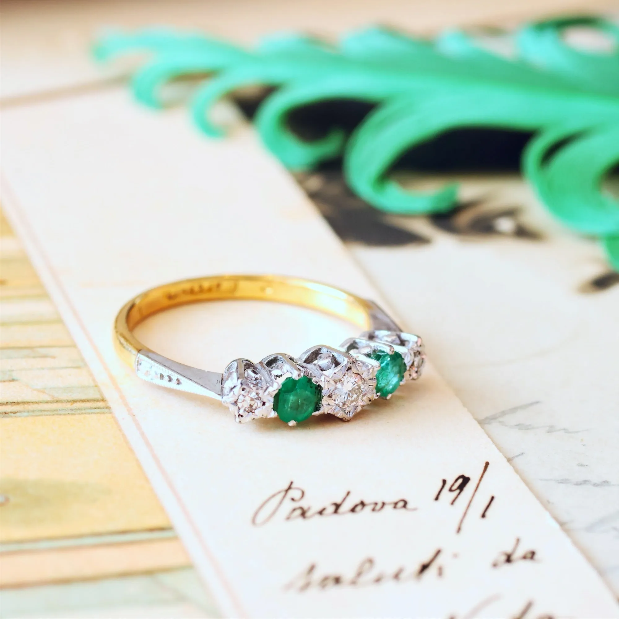 Pretty Vintage Emerald & Diamond Engagement Ring