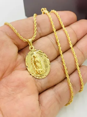 PrimeJewelry269 - 14K Yellow Gold Filled Virgen de Guadalupe Necklace Mens 24" Rope Chain Necklace