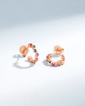 Princess Staggered Rainbow Sapphire Mini Hoops