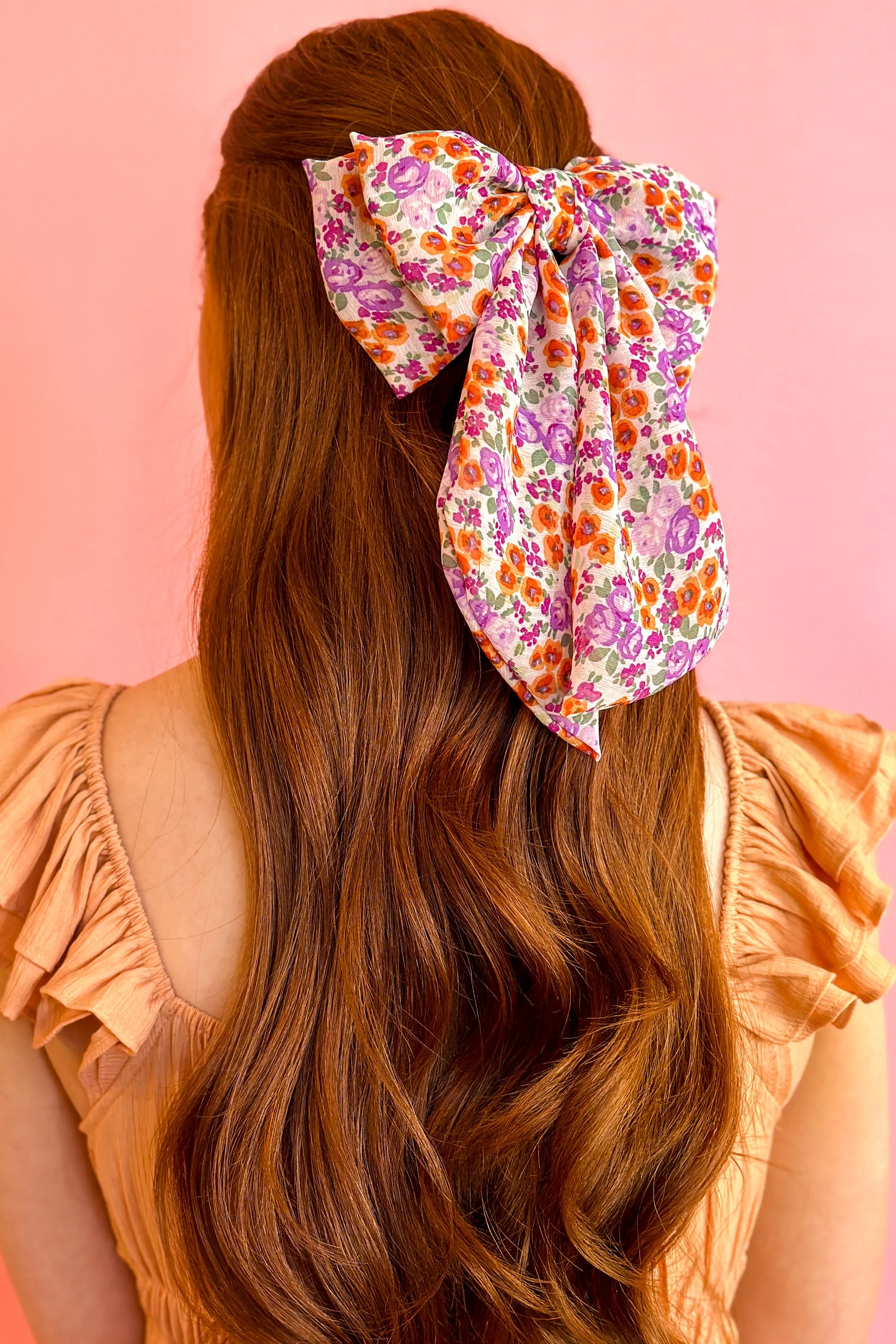 Purple and Orange Floral Hair Bow