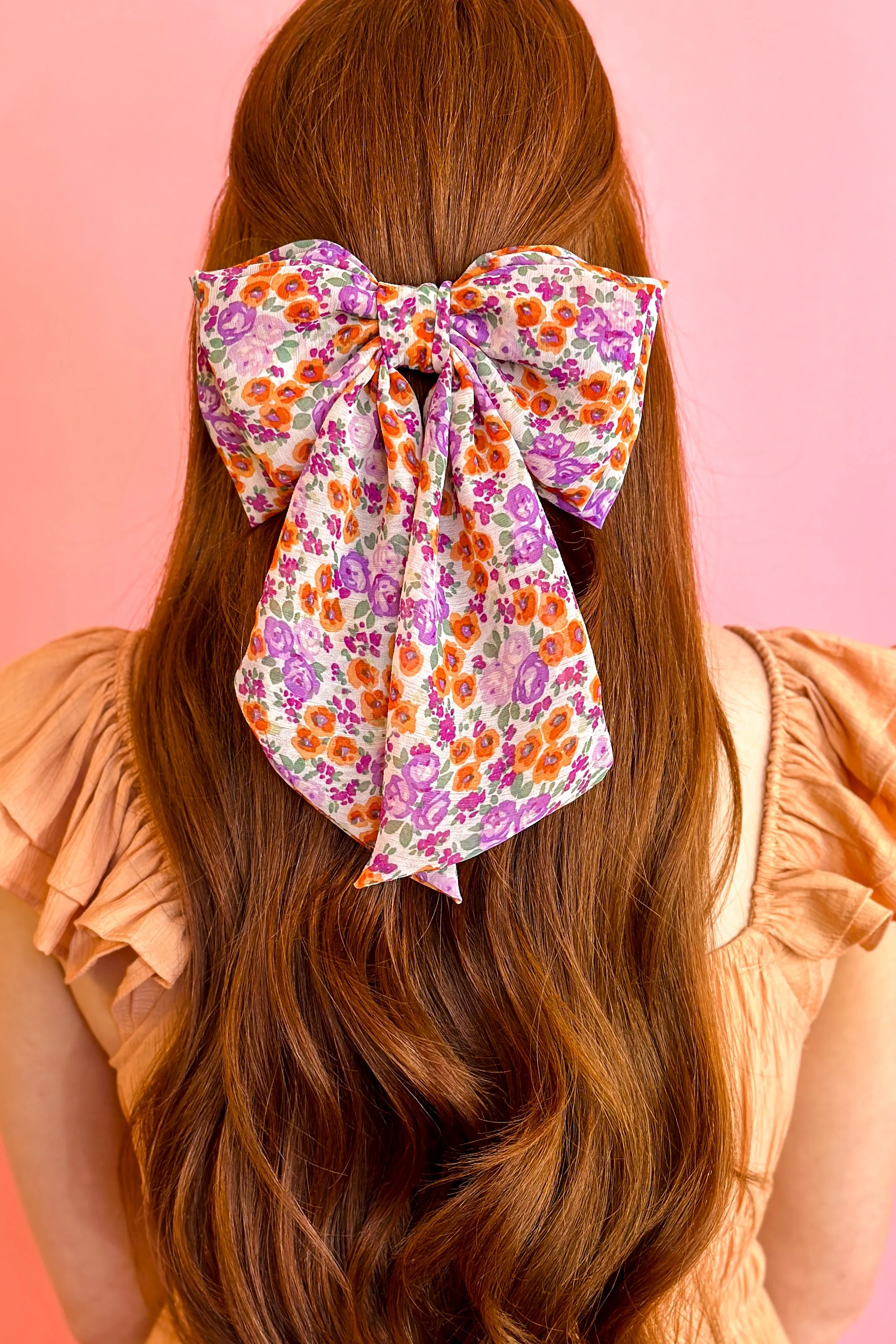 Purple and Orange Floral Hair Bow