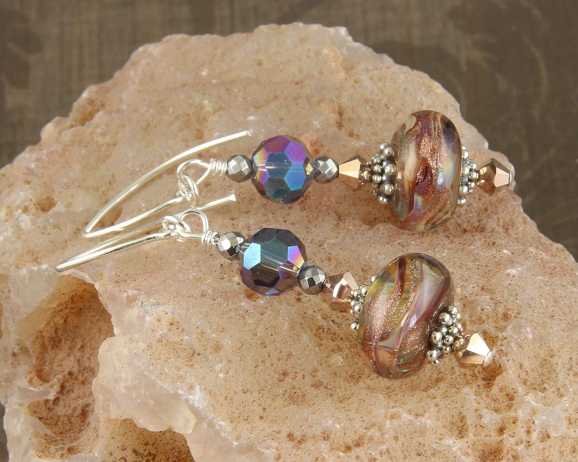 Purple Shimmering Goldstone Lampwork Earrings