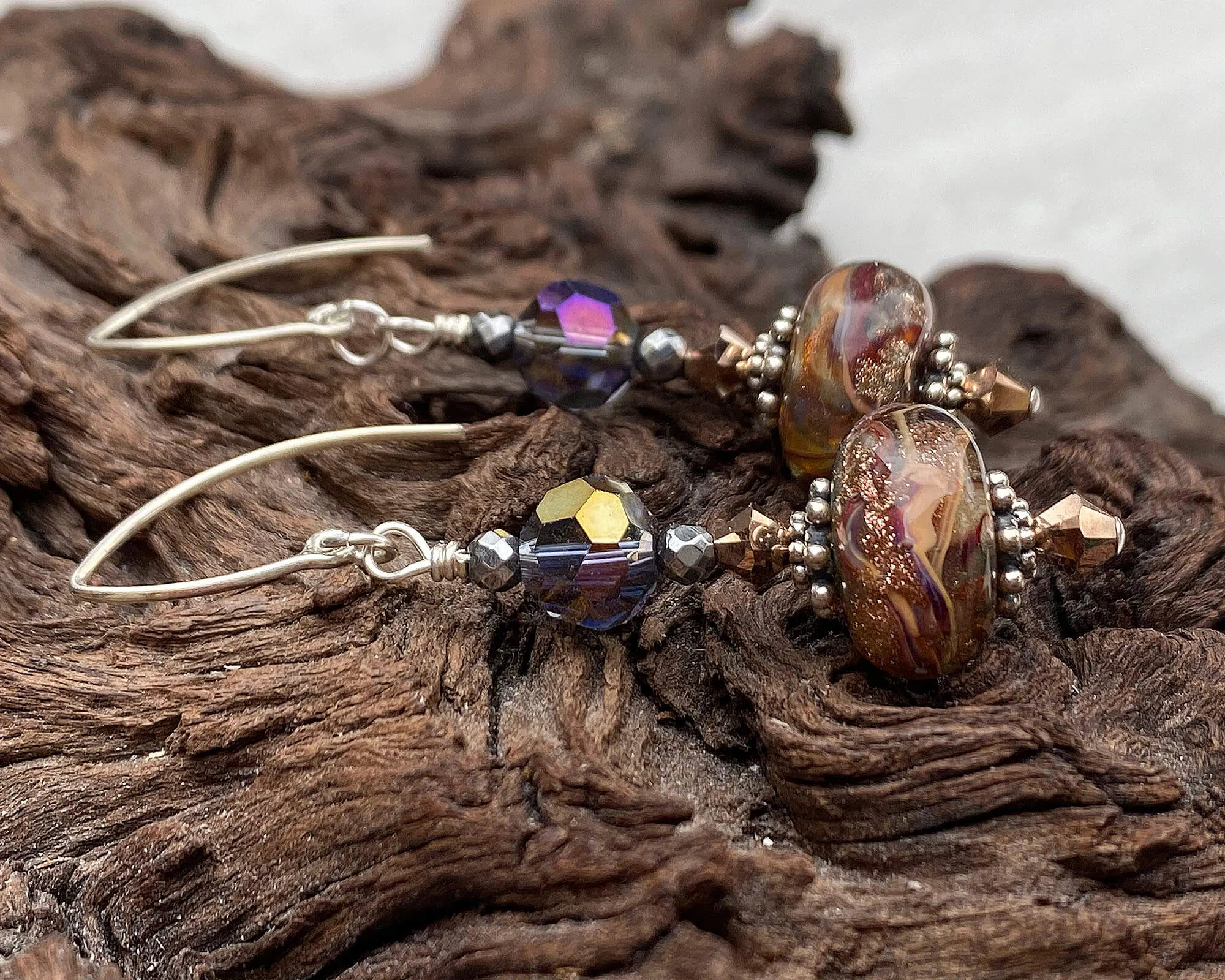 Purple Shimmering Goldstone Lampwork Earrings