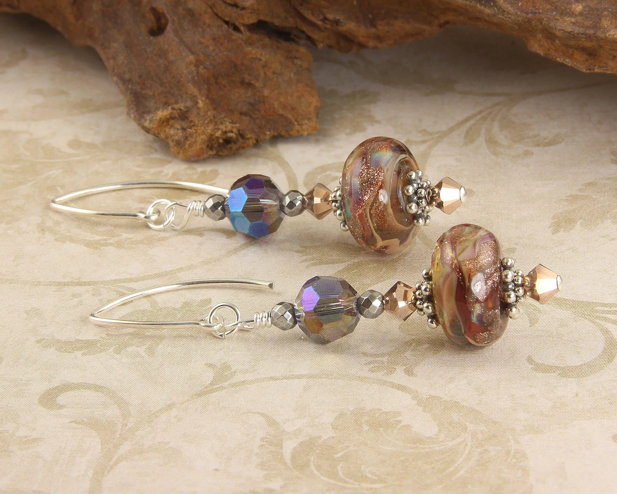 Purple Shimmering Goldstone Lampwork Earrings