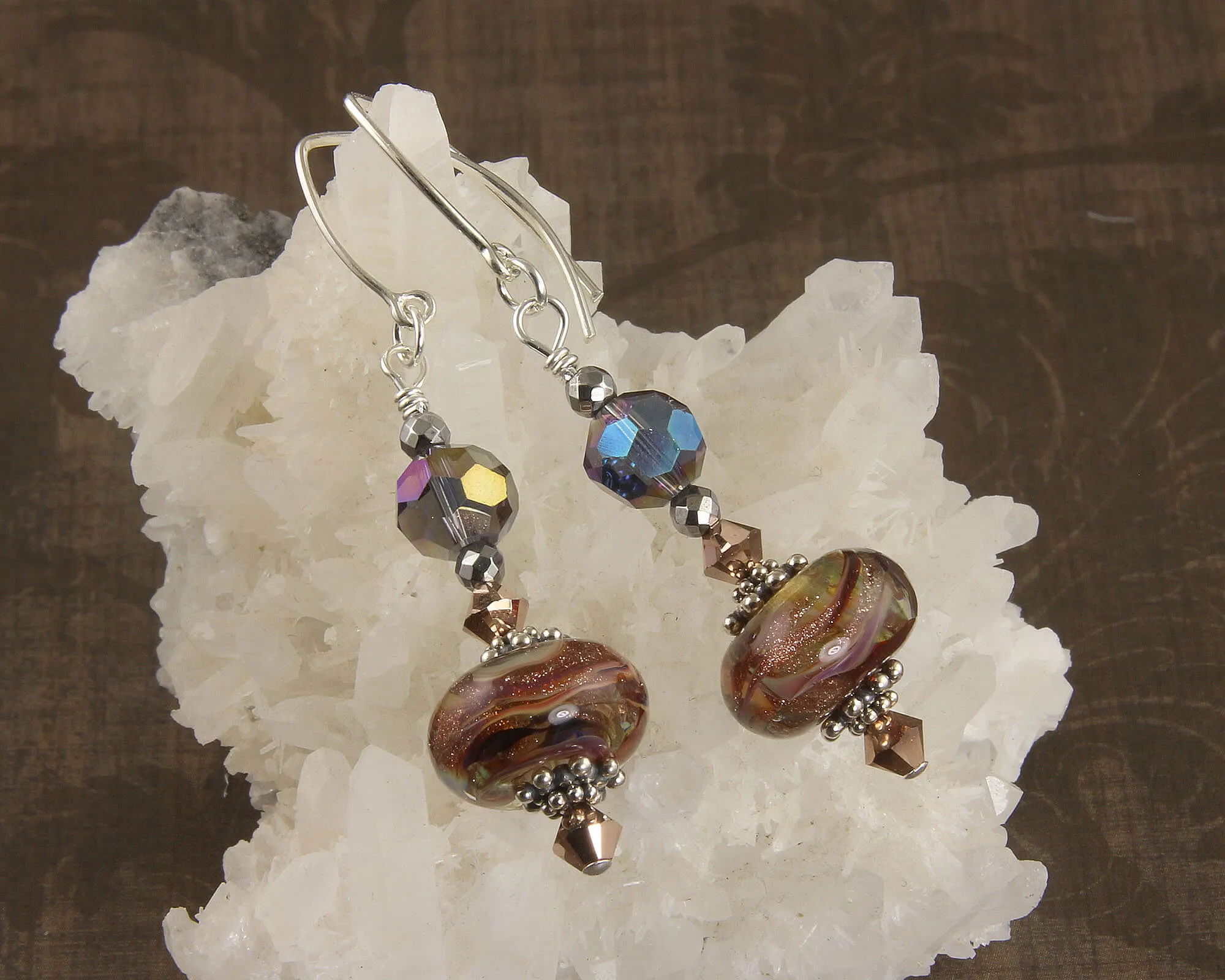 Purple Shimmering Goldstone Lampwork Earrings