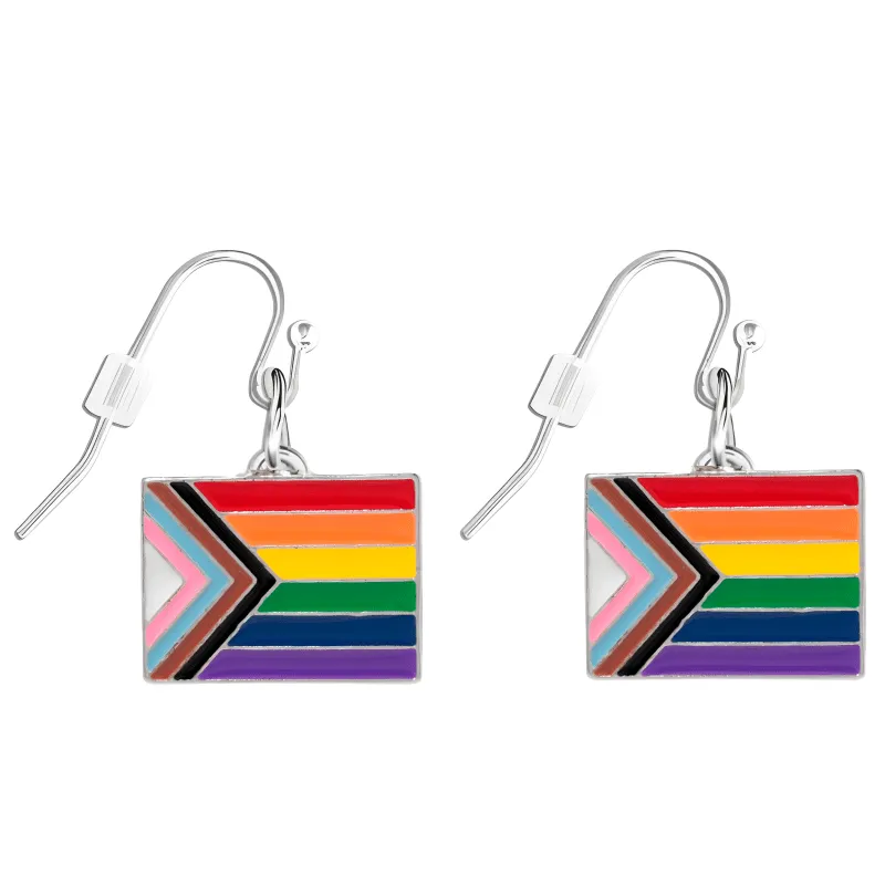 "Progress Pride" Flag by Daniel Quasar Hanging Earrings