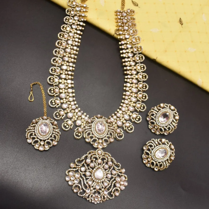 "Radiant Elegance: The Asp Fashion Kundan Long Necklace Set"